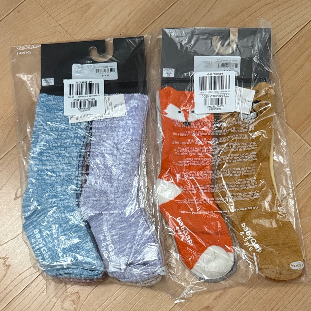 GAP Kids Marled Crew Socks (4-pack) & Toddler Animal Crew Socks (4-Pack) Sz 4-5 - Picture 2 of 4